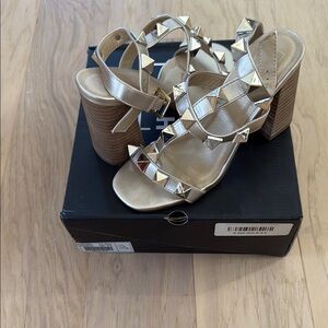 Women's Shu Shop Gold Studded Block Heel Sandals